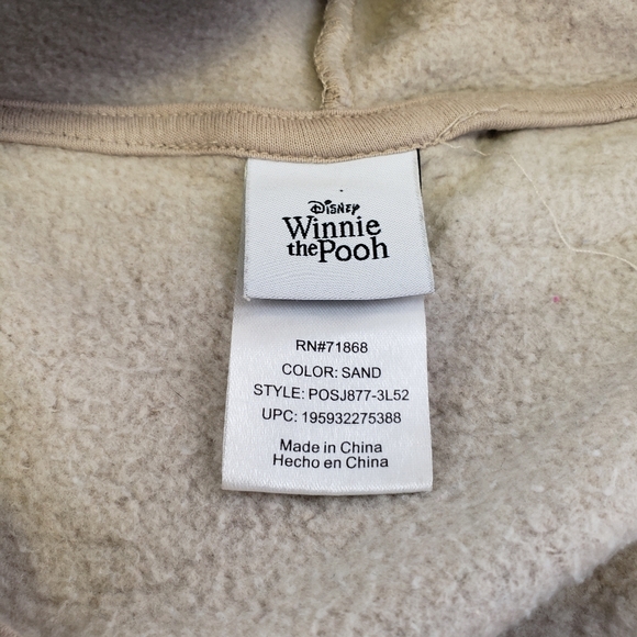 Disney Winnie the Pooh Hoodie Embroider Sweatshirt Medium Knitted Face Tan Sand - Picture 9 of 13